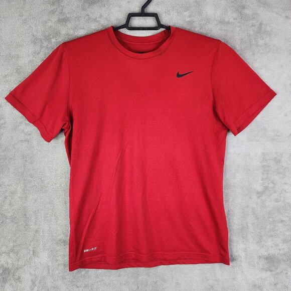 Men's Red Nike Dri-Fit Shirt Short Sleeve Crew Neck Size L - Picture 2 of 9